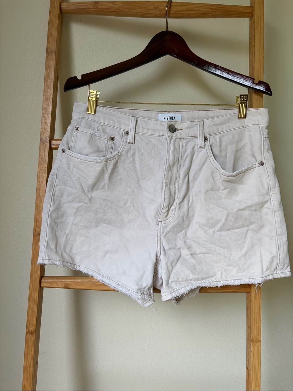 Pistola Maeve denim shorts in creamy white/beige color